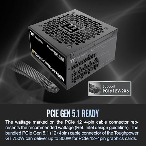 Thermaltake Toughpower GT 850W ATX 3 1 Standard Power Supply; 80 Plus Gold Efficiency; Smart Zero Fan; Native 450W PCIe 5 1 Connector; PS TPT 0850FNFAGU 3; 5 Year Warranty