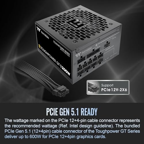 Thermaltake Toughpower GT 850W ATX 3 1 Standard Power Supply; 80 Plus Gold Efficiency; Smart Zero Fan; Native 450W PCIe 5 1 Connector; PS TPT 0850FNFAGU 3; 5 Year Warranty