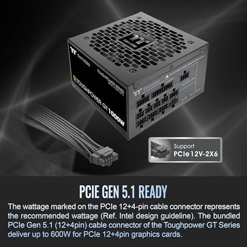Thermaltake Toughpower GT 850W ATX 3 1 Standard Power Supply; 80 Plus Gold Efficiency; Smart Zero Fan; Native 450W PCIe 5 1 Connector; PS TPT 0850FNFAGU 3; 5 Year Warranty