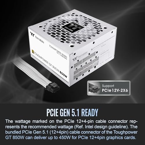 Thermaltake Toughpower GT 850W ATX 3 1 Standard Power Supply; 80 Plus Gold Efficiency; Smart Zero Fan; Native 450W PCIe 5 1 Connector; PS TPT 0850FNFAGU 3; 5 Year Warranty