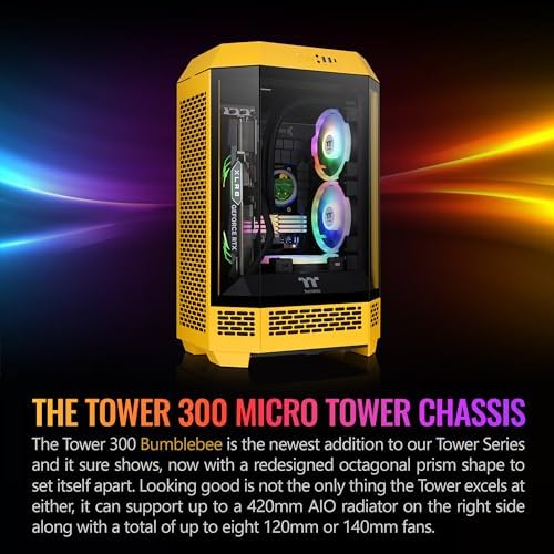 Thermaltake Tower 300 Bumblebee Micro ATX Case; 2x140mm CT Fan Included; Support Up to 420mm Radiator; Optional Chassis Stand Kit Allows Horizontal Display; CA 1Y4 00S4WN 00; 3 Year Warranty
