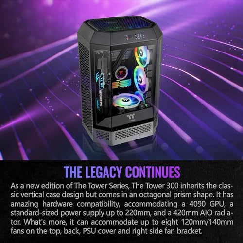 Thermaltake Tower 300 Black Micro ATX Case; 2x140mm CT Fan Included; Support Up to 420mm Radiator; Optional Chassis Stand Kit Allows Horizontal Display; CA 1Y4 00S1WN AZ; 3 Year Warranty
