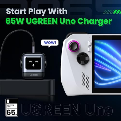 UGREEN Uno 65W USB C Charger Block  Nexode 3 Port GaN Fast Charger with Screen  Fun Robot Gifts for Men Women  Compatible with iPhone 17  MacBook Pro/Air  XPS  Galaxy S25  Steam Deck  ROG Ally  Black