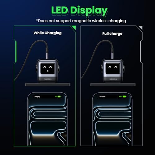 UGREEN Uno 65W USB C Charger Block  Nexode 3 Port GaN Fast Charger with Screen  Fun Robot Gifts for Men Women  Compatible with iPhone 17  MacBook Pro/Air  XPS  Galaxy S25  Steam Deck  ROG Ally  Black