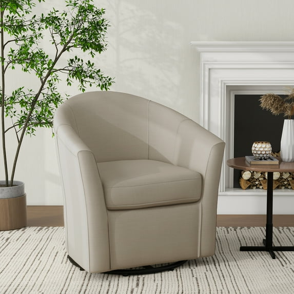 UIXE 360° Swivel Barrel Chair, Silla de acento curva tipo club con tapizado en Boucle marrón y giro de 360° estilo Art Deco