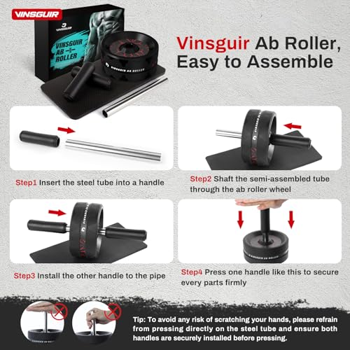 VINSGUIR Ab Roller Wheel  Abs & Core Workout Equipment for Home Gym with Knee Pad Accessories  Abdominal Wheel for Full body Strength Training