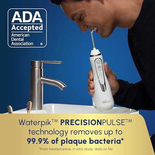 Waterpik Cordless Advanced 2 0 Water Flosser For Teeth  Gums  Braces  Dental Care With Travel Bag and 4 Tips  ADA Accepted  Rechargeable  Portable  and Waterproof  White WP 580  Packaging May Vary