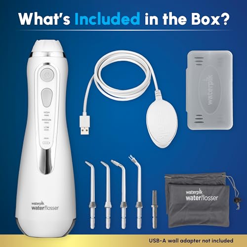 Waterpik Cordless Advanced 2 0 Water Flosser For Teeth  Gums  Braces  Dental Care With Travel Bag and 4 Tips  ADA Accepted  Rechargeable  Portable  and Waterproof  White WP 580  Packaging May Vary