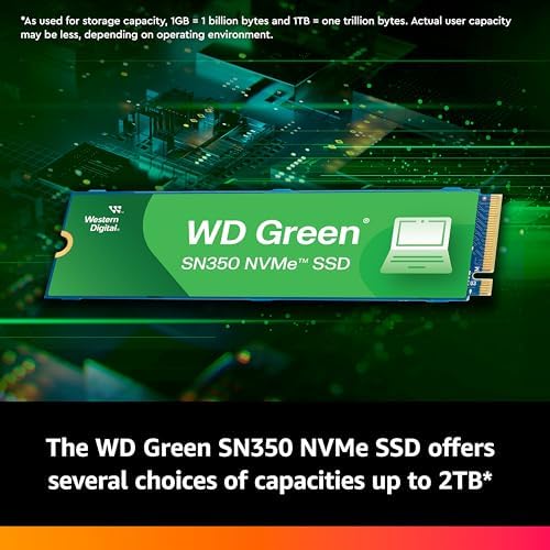 Western Digital 1TB WD Green SN350 NVMe Internal SSD Solid State Drive   Gen3 PCIe  QLC  M 2 2280  Up to 3 200 MB/s   WDS100T3G0C