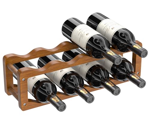 Wine Rack  2 Tier 8 Bottle Wooden Wine Storage Cabinet Shelf  Adjustable in 2 Sizes Countertop Wine Holder  Easy Assembly Freestanding Wine Organizer for Kitchen Pantry Dining Room Bar