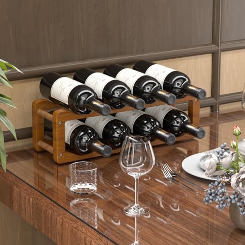 Wine Rack  2 Tier 8 Bottle Wooden Wine Storage Cabinet Shelf  Adjustable in 2 Sizes Countertop Wine Holder  Easy Assembly Freestanding Wine Organizer for Kitchen Pantry Dining Room Bar