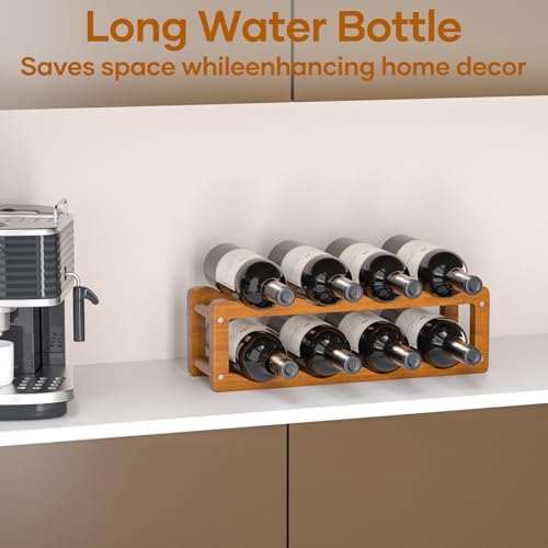 Wine Rack  2 Tier 8 Bottle Wooden Wine Storage Cabinet Shelf  Adjustable in 2 Sizes Countertop Wine Holder  Easy Assembly Freestanding Wine Organizer for Kitchen Pantry Dining Room Bar