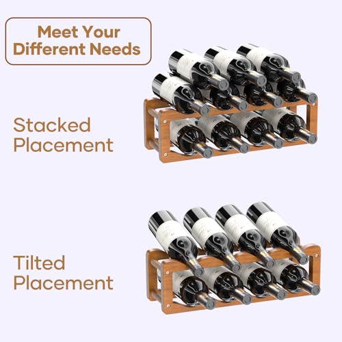 Wine Rack  2 Tier 8 Bottle Wooden Wine Storage Cabinet Shelf  Adjustable in 2 Sizes Countertop Wine Holder  Easy Assembly Freestanding Wine Organizer for Kitchen Pantry Dining Room Bar