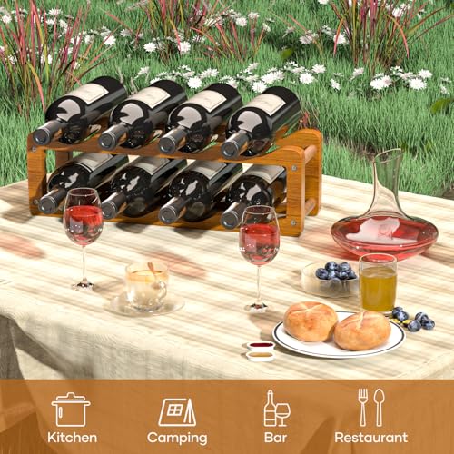 Wine Rack  2 Tier 8 Bottle Wooden Wine Storage Cabinet Shelf  Adjustable in 2 Sizes Countertop Wine Holder  Easy Assembly Freestanding Wine Organizer for Kitchen Pantry Dining Room Bar