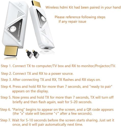 Wireless HDMI Transmitter and Receiver 328FT/100M  2 4G 5G Plug & Play Wireless HDMI Extender Kit 4K Decode for Video and Audio to Monitor from Laptop