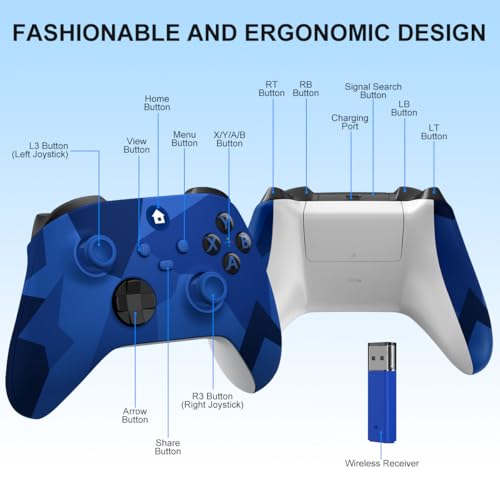 Xbox One Controller Xbox Controller Wireless for Xbox One  Xbox Series X/S Wireless Xbox Controller with 3 5mm Audio Jack with 2 4GHz Wireless Adapter Camo Blue