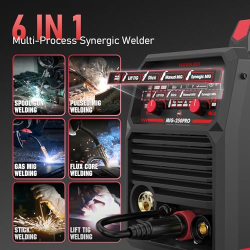 YESWELDER MIG 250 PRO Aluminum MIG Welder  250Amp 220V Advanced Digital Display  MIG/Pulsed MIG/Flux Core/Spool Gun MIG/Lift TIG/Stick 6 In 1 Multiprocess Welding Machine  Spool Gun Compatible