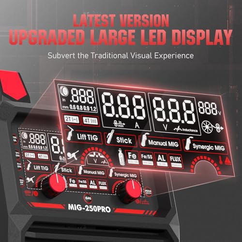YESWELDER MIG 250 PRO Aluminum MIG Welder 250Amp 220V Advanced Digital Display MIG/Pulsed MIG/Flux Core/Spool Gun MIG/Lift TIG/Stick 6 In 1 Multiprocess Welding Machine Spool Gun Compatible