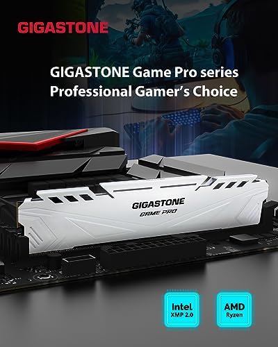  DDR4 RAM  GIGASTONE Game PRO 32GB Kit  2x16GB  DDR4 3200MHz PC4 25600 CL 16 18 18 40 Intel XMP 2 0 AMD Ryzen 1 35V UDIMM 288 Pin Unbuffered Non ECC High Performance Gaming Desktop Memory   White