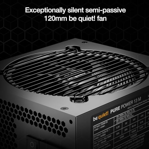 be quiet  Pure Power 13 M 1000W Power Supply  80 Plus  Gold Certification  ATX 3 1 PSU  Support for PCIe 5 1 GPUs  semi Passive 120mm be quiet  Fan  LLC Technology  Single Rail  for Overclocked GPUs
