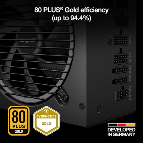 be quiet  Pure Power 13 M 1000W Power Supply  80 Plus  Gold Certification  ATX 3 1 PSU  Support for PCIe 5 1 GPUs  semi Passive 120mm be quiet  Fan  LLC Technology  Single Rail  for Overclocked GPUs
