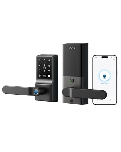 eufy Smart Lock C33  Keypad Door Lock with Handle  Fingerprint Door Knob  Keyless Entry Door Lock for Front Door and Bedrooms  Electronic Deadbolt  Wi Fi  Remote App Control  IP53 Waterproof  Black