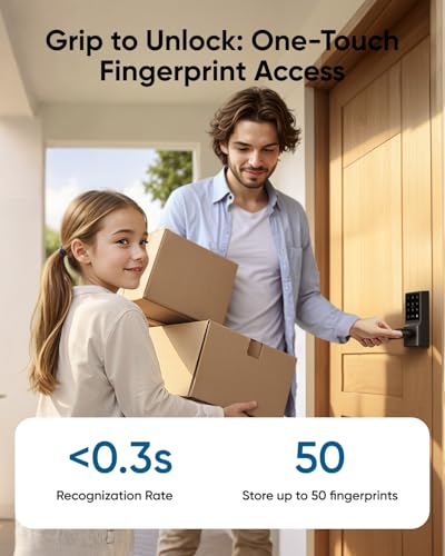 eufy Smart Lock C33  Keypad Door Lock with Handle  Fingerprint Door Knob  Keyless Entry Door Lock for Front Door and Bedrooms  Electronic Deadbolt  Wi Fi  Remote App Control  IP53 Waterproof  Black