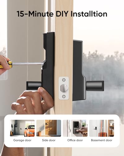 eufy Smart Lock C33  Keypad Door Lock with Handle  Fingerprint Door Knob  Keyless Entry Door Lock for Front Door and Bedrooms  Electronic Deadbolt  Wi Fi  Remote App Control  IP53 Waterproof  Black