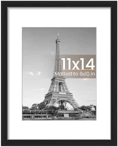 upsimples 11x14 Picture Frame  Display Pictures 8x10 with Mat or 11x14 Without Mat  Wall Hanging Photo Frame  Black  1 Pack