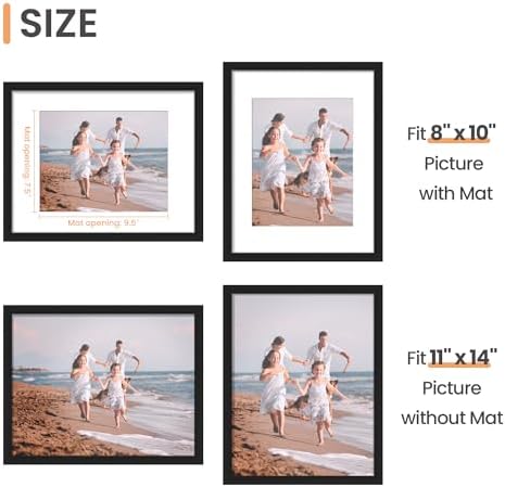 upsimples 11x14 Picture Frame  Display Pictures 8x10 with Mat or 11x14 Without Mat  Wall Hanging Photo Frame  Black  1 Pack